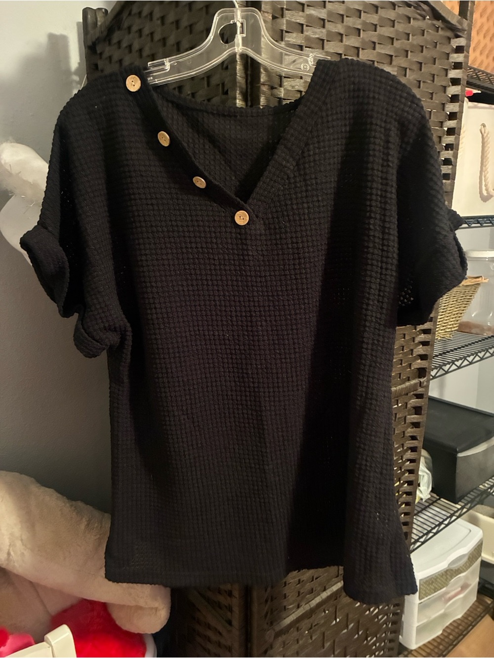 Women’s Black V-Neck Button Shoulder Knit Top